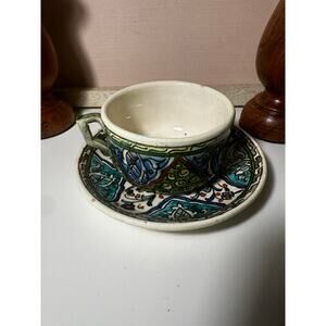 Ottoman Iznik Pottery
Cup and Saucer Vintage
Persian Islamic Turkish